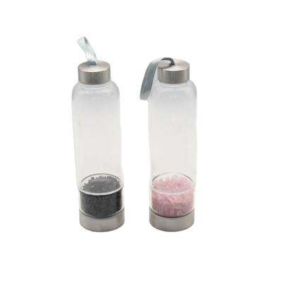 China Viable Classic Glass Water Bottle Beverage Bottle With Removable Natural Crystal Stone for sale