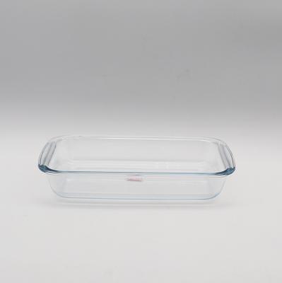 China Microwave Sustainable Glass Oven Baking Tray Dish Glass Bakeware Baking Tray Borosilicate Glass Bakeware With Handle for sale