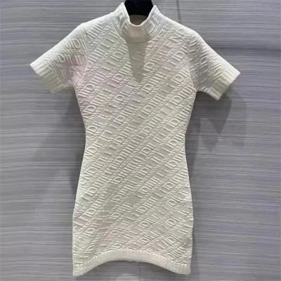 China Breathable Luxury High Quality Ladies Dresses Two Piece Knit Tank Top Skirt Designer Women Casual Dresses Embossed 3D Relief Letter for sale