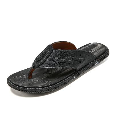 China Lightweight durable outer rubber insole custom flip-flop, leather upper slipper for sale