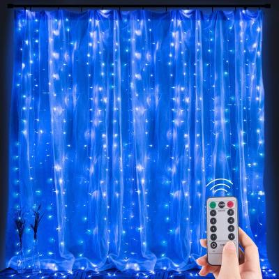 China Lovely USB Socket Power 300 Led Wedding Birthday Baby Shower Led Copper Wiring String Curtain Lights With 13 Key Remote For Wall Decoration for sale