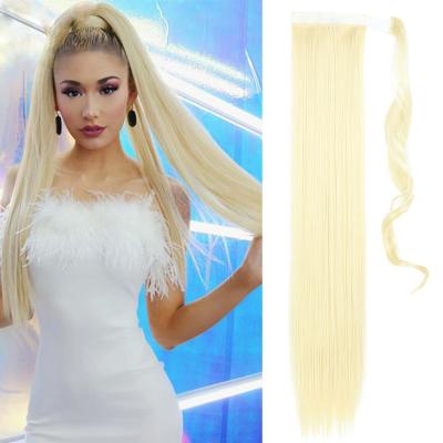 China Stick Jiasida Hair Brown Mixed Long Blonde Wavy Clip In Ponytail Wig Heat Resistant Synthetic Hair Clip In Extensions For Women for sale