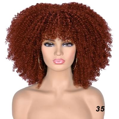 China Wholesale Short Bob Red Wig With Curly Curl Bangs For Women Color Afro Curly Loose Curly Wave Synthetic Hair Wigs 14 Inches for sale