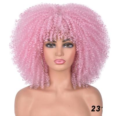 China Wholesale Afro Kinky Curly Women's Wig 14inches Synthetic Curly Fiber Short Blonde Hair High Temperature Wigs for sale