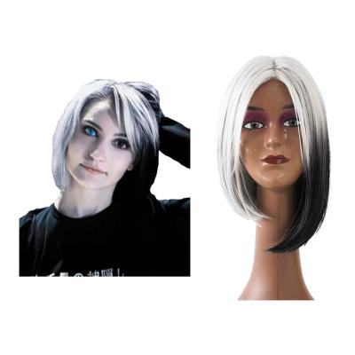 China New Fashion 2021 Fashion Short Hair Wig Women Synthetic Hair Short White Black Wig High Quality Fiber Heat Resistant for sale