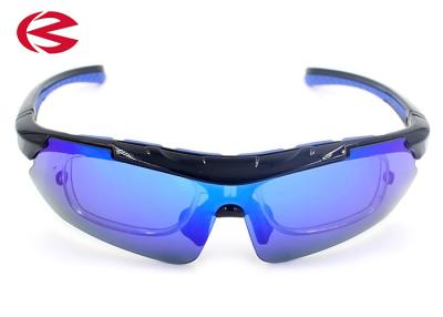 China Blue Wrap Around Optical Sport Glasses Interchangeable Lenses Scratch Resistant for sale