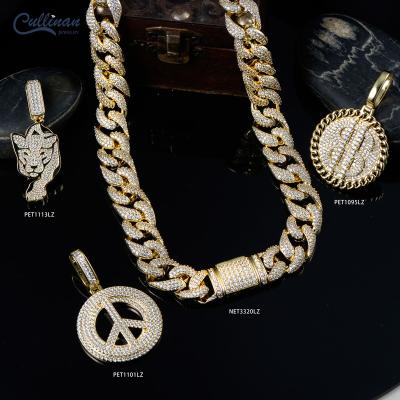 China 18k Gold Cuban Link Necklace Moissanite Cuban Jewelry Wholesale Hip Hop Jewelry Urban Mens Hiphop Fashion Bling Jewelry 14mm for sale