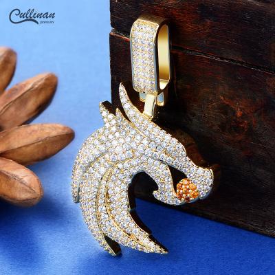 China Custom Hiphop Dragon Pendant Iced Zircon 14K Gold Plated Animal Diamond Pendant Necklace Chains Hiphop Jewelry Wholesale For Men for sale