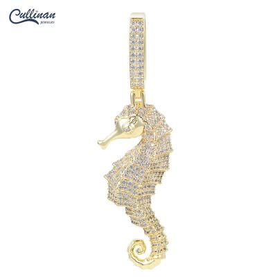 China Wholesale Custom Ocean Hip Hop Seahorse Fashion Animal Moissanite Moissanite Pendant Jewelry Gold Plated Iced Out Pendant Necklace For Men for sale