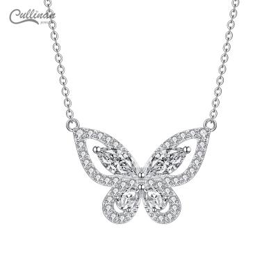 China TRENDY Butterfly Necklace 925 Sterling Silver Cubic Zircon Crystal Gemstone Pendant Jewelry Making Supplies Elegant Necklace Wholesale for sale