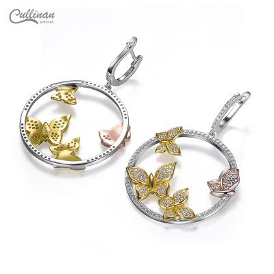 China Romantic Quality Screened Drop Circle Earrings Silver Platted Sterling Butterfly Jewelry Women Special Celebrations for sale