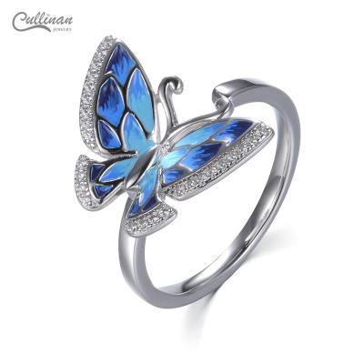 China Custom Unique Butterfly Ring Fashion Women Jewelry Sterling Silver Finger Oil Oil Ring Beautiful Design Bule for sale