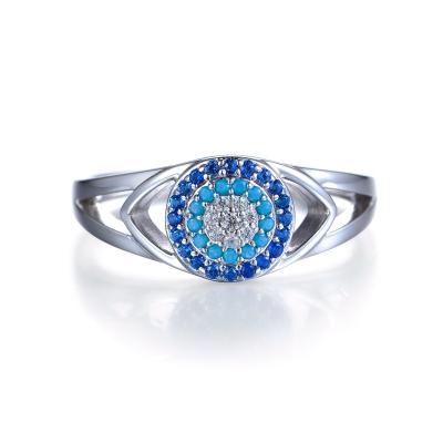 China Wholesale CLASSIC evil and eyes shape silver blue 925 hamsa hand bule AAA zircon women ring for jewelry for sale