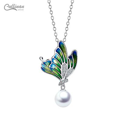 China New Fashion Butterfly Design 925 Sterling Silver CLASSIC Green Pearl Mount Wedding Necklace Pendant Pearl Mount For Love for sale