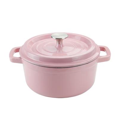 China Sustainable Blue Red Pink Color Non Stick Cast Iron To Glaze Cooking Pots With Double Ear for sale