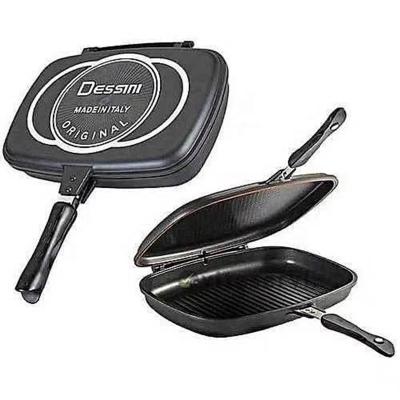 China Minimalist 32cm Aluminum Cookware Black Design Double Sided Non Stick Flat Frying Pan for sale