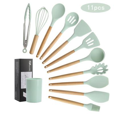 China Viable Cheap Spoon Home Food Cookware Tools 11 Sky Blue Silicone Cookware Sets for sale