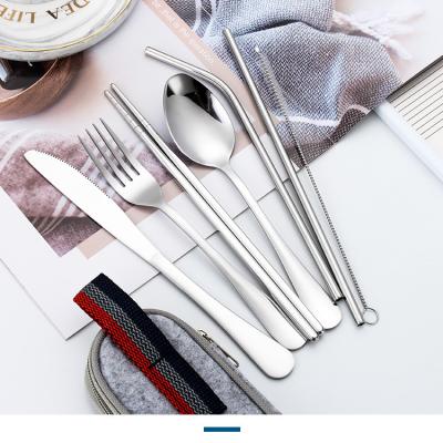 China Sustainable Silverware Stainless Steel Flatware Portable Spoon And Fork Cutlery Set With Bag for sale