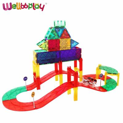 China Magnetic Building Toy Wellbbplay 80pcs Preschool Educational Car Track Tiles Plastic Magnet Building Toys Set For Children for sale