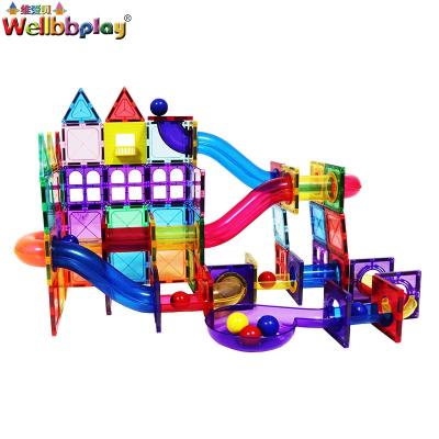 China Educational Plastic Toy 118pcs ABS Building Set Magnetic Marble Run Building Tiles Construction Toy For Kids for sale