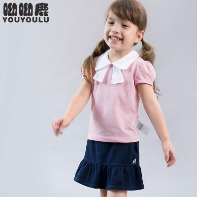 China Breathable Custom Branded Little Girls Clothing Promotional 100% Cotton T-shirt With Color Block for sale