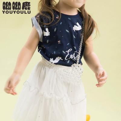 China Best Quality Girls Clothing Kids Breathable Wholesale Cotton Girls Sleeveless T-shirt With Cartoon Printing for sale