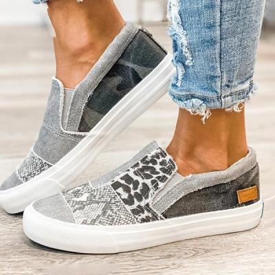 China Wholesale New Fashion Trend Style Unisex RTS Bootzen Flat Casual Patched Raw Edge Dax Snake Leopard Slip On Patchwork Sneaker for sale