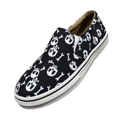 China Fashion Trend 3D Printed Plain Canvas Shoes Low Top Skull Shallow Mouth Couples Plus Size Women Slip Up Sneakers Casual Shoes Custom for sale