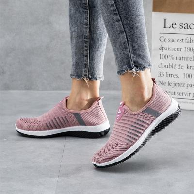 China PVC Women Flats Fly Knit Mesh Sports Shoes Casual Slip On Vulcanized Shoes Mesh Soft Breathable Women Female Shoes for sale