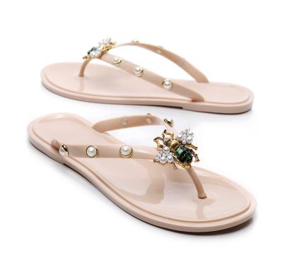 China Fashion Trend Summer Jelly Shoes Bee Stripe Foot Cut Out Flip Flop Flat Slipper For Women for sale