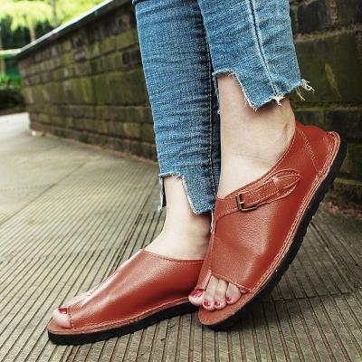 China New Fashion Waterproof Women's Retro Casual Flat Sandals Ladies PU Leather Toe Shoes Female Roman Beach Open Shoes Drop Shipping for sale