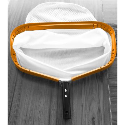 China Cleanwell Plastic Orange Frame Net Premium Mouth Pool Leaf Skimmer White Heavy Duty Deluxe Wide Rake for sale