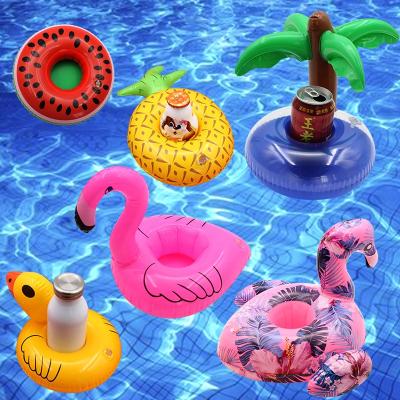 China Unicorn Pineapple Watermelon Donuts Swan Inflatable Crab Whale Palm Tree PVC Pool Drink Holder PVC Flamingo Red Lip for sale