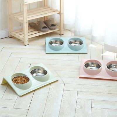 China Wholesale Viable Double Stainless Steel Metal Feeder Cat Pet Dog Bowl for sale