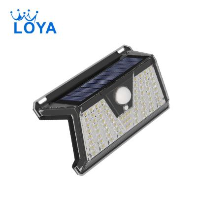 China Garden 2400mAh Lithium Battery Operated Multifunction Solar Panel Green Power Wall Light 73 LED Lens Integrated Small Wall Light for sale