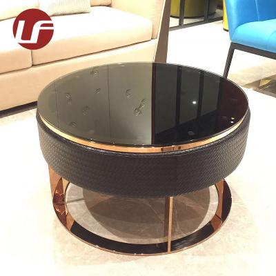 Cina Wholesale Custom Durable High Gloss Black Metal Luxury Hotel Glass Coffee Table Furniture in vendita