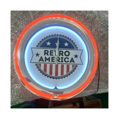 China Antique Style Logo 17inch Customizable Double Neon Lighting Clock for sale