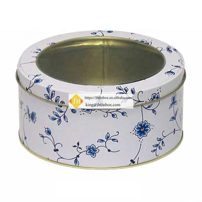 China Partial Storage JH PET Window Lid For Cookies Round Metal Tin Box for sale