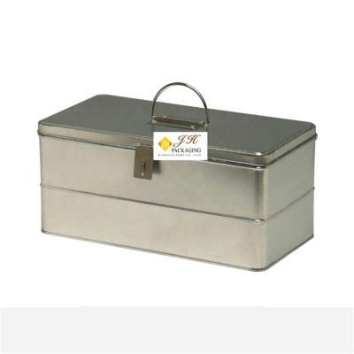 China Storage JH Material Metal Tool Tin Box Large Size Storage Box With Handle Rectangle Tin Box for sale