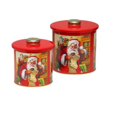 China Food JH Round Christmas 2 Count Tin Box Set Nested For Gift And Cookie for sale