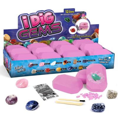 China Educational Toys Excavation Toy Gems Dig Kit 12 Pcs Different Kinds Of Precious Gems To Collect It for sale