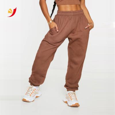 China Custom Elastic Cotton Breathable Terry Stretch Track Pants French Logo Waistband Women Loose Track Pants Top for sale