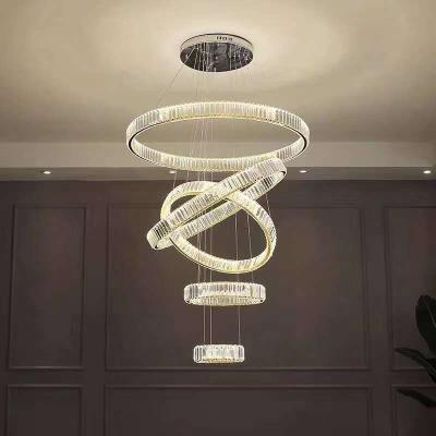 China Home Decoration Luxury Modern LED Crystal Chandelier Tall Staircase Lamp Modern Customizable Hotel for sale