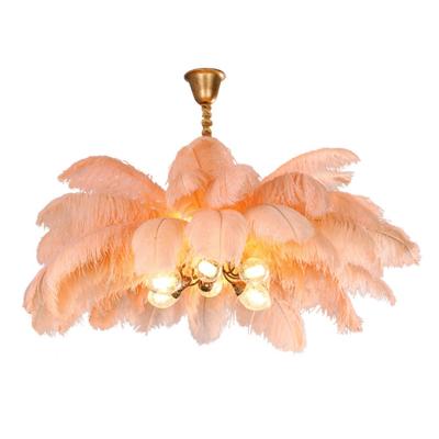 China Modern Nordic Copper Feather Bedroom Ostrich Lamp Living Room Lighting Chandelier Pendant Lights for sale