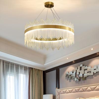 China Luxury Gold Modern Living Room Stainless Steel Chandelier LED Large Glass Lamps for sale