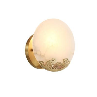 China Luxury Modern Marble All Copper Modern Simple Warm Moire Round Bathroom Lighting Small Wall Lamps for sale