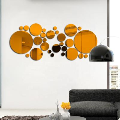 China 26pcs 3D Mirror Viable Wall Sticker Mirror DIY TV Background Bathroom Stickers Round Wall Decor Mirror for sale