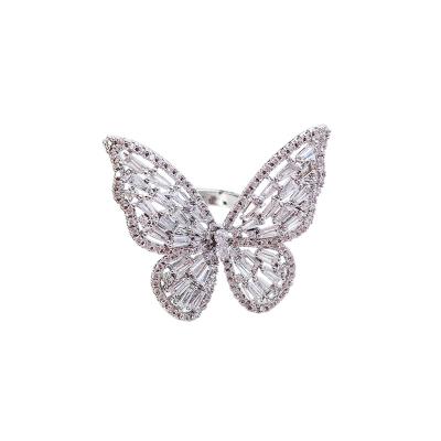 China Luxury Vintage Crystal Rings For Women 2021 Open Adjustable Sparkle Butterfly Rings Weddings Party Jewelry Gifts for sale