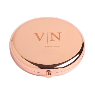 China Fashion Personal Mirror Rose Gold Metal Makeup Travel Magnifying Cosmetic Mirror for sale