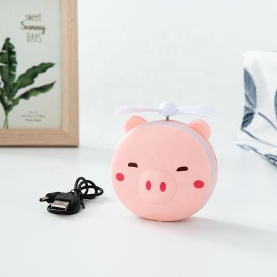 China Portable USB LED Lighted Beauty Mirror Fan Mini Piggy Makeup Mirror Fan Fill Light Beauty Mirror Fan for sale